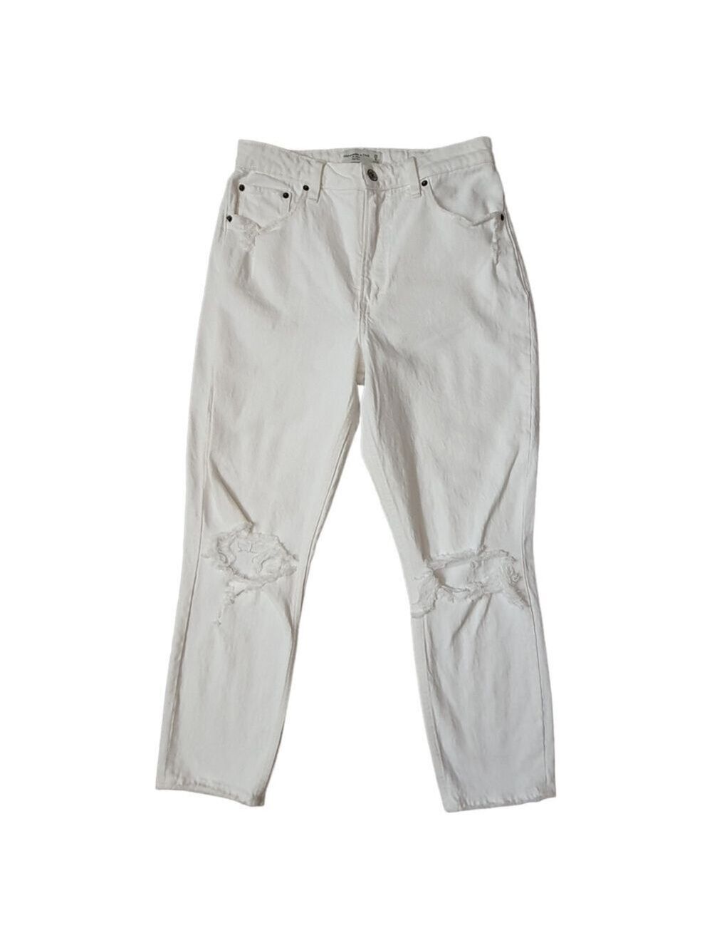 AF The Mom White High Waisted Jean Ripped Frayed Distressed Size 28